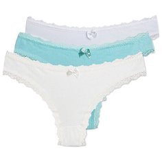Magic lady Набор трусов бразильяна с кружевом, 3 шт., размер 46, белый/бирюзовый/светло-бежевый