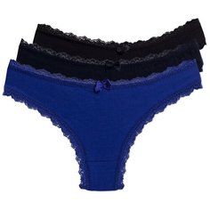 Magic lady Набор трусов бразильяна с кружевом, 3 шт., размер 50, черный/темно-синий/синий