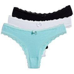 Magic lady Набор трусов бразильяна с кружевом, 3 шт., размер 48, черный/бирюзовый/белый
