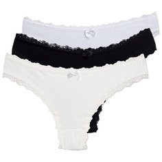 Magic lady Набор трусов бразильяна с кружевом, 3 шт., размер 46, белый/черный/светло-бежевый