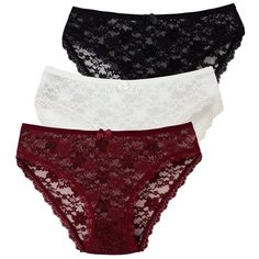Magic lady Набор трусов кружевные слипы средней посадки, 3 шт., размер 48, черный/шампань/бордовый