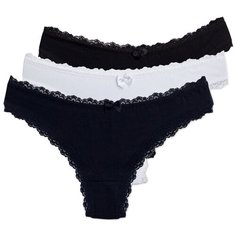 Magic lady Набор трусов бразильяна с кружевом, 3 шт., размер 50, темно-синий/белый/черный