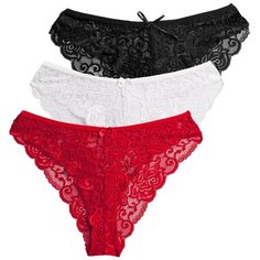 Magic lady Набор трусов бикини кружевные, 3 шт., размер 40, черный/красный/белый