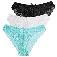 Magic lady Набор трусов бикини кружевные, 3 шт., размер 40, белый/черный/бирюзовый