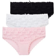 Magic lady Набор трусов слипы высокой посадки с кружевом, 3 шт., размер 52, светло-розовый/белый/черный