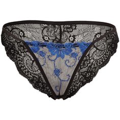 Le Cabaret Трусы трусики-танга низкой посадки с вышивкой и кружевами Шароль, размер 38-48, черный/королевский синий