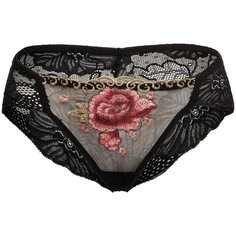 Le Cabaret Трусы слипы низкой посадки с вышивкой и кружевами Арелия, размер 40-46, черный/бордовый