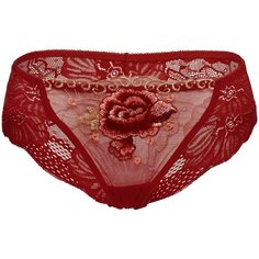 Le Cabaret Трусы слипы низкой посадки с вышивкой и кружевами Арелия, размер 40-46, винный/желтый