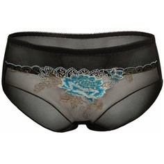 Le Cabaret Трусы слипы средней посадки с вышивкой Амьен, размер 38-48, черный/бирюзовый