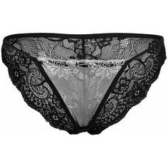 Le Cabaret Трусы трусики-танга низкой посадки с вышивкой и кружевами Шароль, размер 38-48, черный/белый