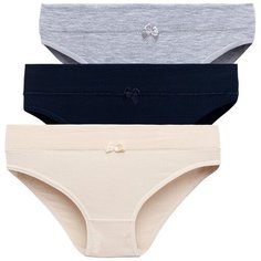 Magic lady Набор трусов слипы средней посадки, 3 шт., размер 42, серый меланж/темно-синий/бежевый