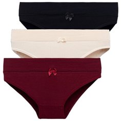 Magic lady Набор трусов слипы средней посадки, 3 шт., размер 42, бордовый/бежевый/черный