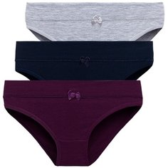 Magic lady Набор трусов слипы средней посадки, 3 шт., размер 42, серый меланж/темно-синий/фиолетовый