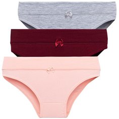 Magic lady Набор трусов слипы средней посадки, 3 шт., размер 44, серый меланж/персик/бордовый