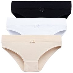 Magic lady Набор трусов слипы средней посадки, 3 шт., размер 42, черный/бежевый/белый