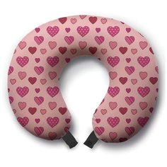 Подушка для шеи Ambesonne Разноликие сердца, розовый/красный