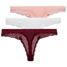 Magic lady Набор трусов стринги с низкой посадкой, 3 шт., размер 42-44, шампань/персик/бордовый