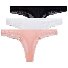 Magic lady Набор трусов стринги с низкой посадкой, 3 шт., размер 42-44, белый/черный/персик
