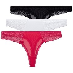 Magic lady Набор трусов стринги с низкой посадкой, 3 шт., размер 42-44, белый/черный/коралл