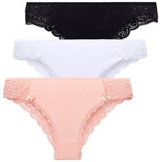 Magic lady Набор трусов слипы средней посадки с кружевом, 3 шт., размер 42-44, белый/черный/персик