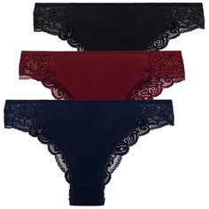 Magic lady Набор трусов слипы средней посадки с кружевом, 3 шт., размер 42-44, черный/темно-синий/бордовый
