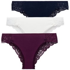 Magic lady Набор трусов слипы средней посадки с кружевом, 3 шт., размер 44-46, шампань/темно-синий/фиолетовый