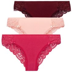 Magic lady Набор трусов слипы средней посадки с кружевом, 3 шт., размер 42-44, коралловый/светло-оранжевый/бордовый