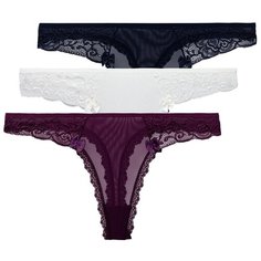 Magic lady Набор трусов стринги с низкой посадкой, 3 шт., размер 44-46, шампань/темно-синий/фиолетовый