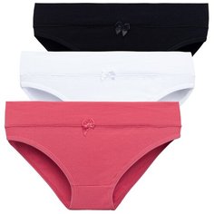 Magic lady Набор трусов слипы средней посадки, 3 шт., размер 42, белый/черный/корал