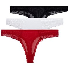 Magic lady Набор трусов стринги с низкой посадкой, 3 шт., размер 44-46, белый/черный/красный