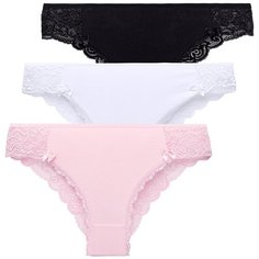 Magic lady Набор трусов слипы средней посадки с кружевом, 3 шт., размер 42-44, белый/черный/розовый