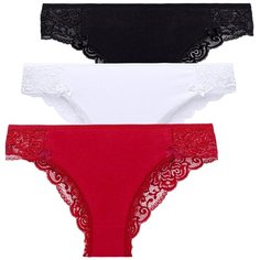 Magic lady Набор трусов слипы средней посадки с кружевом, 3 шт., размер 44-46, черный/белый/красный
