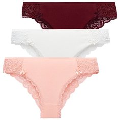 Magic lady Набор трусов слипы средней посадки с кружевом, 3 шт., размер 42-44, шампань/персик/бордовый