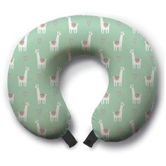 Подушка для шеи Ambesonne Милые ламы, зеленый