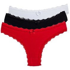 Magic lady Набор трусов бразильяна с кружевом, 3 шт., размер 46, белый/черный/красный