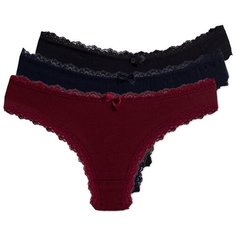 Magic lady Набор трусов бразильяна с кружевом, 3 шт., размер 48, черный/темно-синий/бордовый