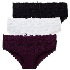 Magic lady Набор трусов слипы высокой посадки с кружевом, 3 шт., размер 50, черный/белый/фиолетовый