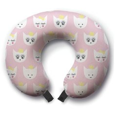 Подушка для шеи Ambesonne Кошачьи взгляды, розовый/белый