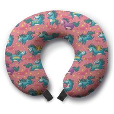 Подушка для шеи Ambesonne В окружении единорогов, розовый