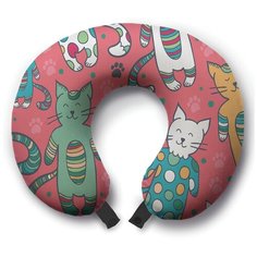 Подушка для шеи Ambesonne Коты в пижамах, красный