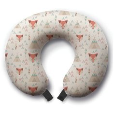 Подушка для шеи Ambesonne Вигвамы и лисы, белый/оранжевый