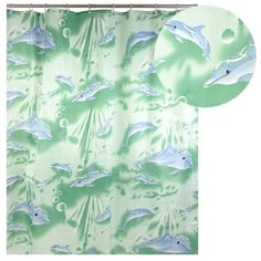 Штора для ванной Зеленые дельфины 170х180 Аквалиния 09.020А-06