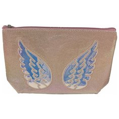 Нежно-розовая косметичка LUKKY с аппликацией в виде крыльев с голографией. Lucky