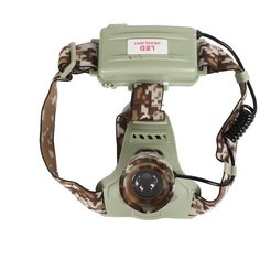 Фонарь налобный аккумуляторный с зарядкой от 220V и 12V 003-T6 защитного цвета Police