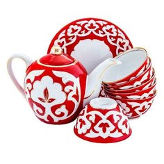 Чайный сервиз Красная Пахта, Turon porcelain, с золотом, 8 предметов,