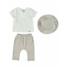 Комплект для мальчика Monna Rosa футболка, штанишки и панама белый/коричневый, размер 74-80