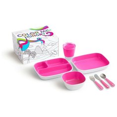 Munchkin набор посуды 3 миски, стаканчик, столовые приборы розовый