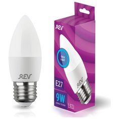 Лампочка светодиодная свеча Е27 9W 6500K холодный свет REV 32523 9