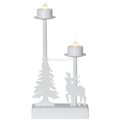 Подсвечник с электросвечами WALDER, белый, 2 тёплые белые LED-свечи, 27х13 см, батарейки, таймер, STAR trading 188-70
