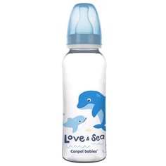 Canpol Babies Бутылочка PP с узким горлышком Love&Sea 59/400, 250 мл, с 12 месяцев, голубой